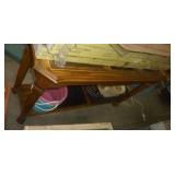 Hallway table 12 inches wide x 48 long, has 3 glass inserts