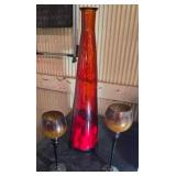 Tall Red Vase and Wine-glass style candle holders