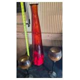 Tall Red Vase and Wine-glass style candle holders