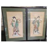 Mid-Century Chinese wall art pieces depicting beauties playing musical instruments