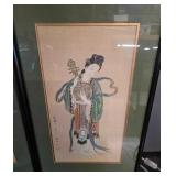 Mid-Century Chinese wall art pieces depicting beauties playing musical instruments