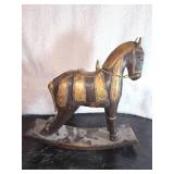 Antique hand-carved rocking horse, likely of Indonesian origin