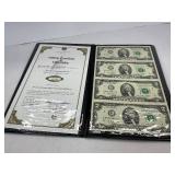 Uncut Sheet of $2 bills in Display Folio