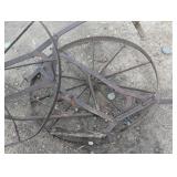2 Large Metal Wheels with Attachments - Old Farm Equipment?