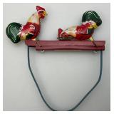 Vintage Chickens Eating Metal Litho Hand Toy