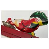 Vintage Chickens Eating Metal Litho Hand Toy