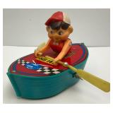 Vintage Tin Litho Wind Up Boy In Boat (WORKS) 5 1/2"