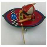 Vintage Tin Litho Wind Up Boy In Boat (WORKS) 5 1/2"