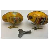 Vintage Tin Litho Wind Up Bird & Chicks (ALL WORK) 4 1/2" & 2"