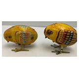 Vintage Tin Litho Wind Up Bird & Chicks (ALL WORK) 4 1/2" & 2"