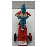 Vintage Tin Litho Wind-Up Clown On Scooter (Works) 4 1/2"