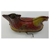 Vintage Tin Litho Nesting Egg laying Hen/Chicken Wind Up (Works) By Baldwin MFG. 5 1/2" (Makes Chicken Niose When Handle Is Cranked)