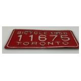 Vintage 1956 Bicycle License Plate (TORONTO) 3 1/4" x 5 1/2"