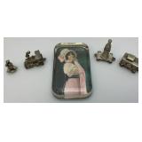 Vintage Glass Coca-Cola Paperweight & Minature Pewter Train