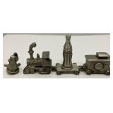 Vintage Glass Coca-Cola Paperweight & Minature Pewter Train