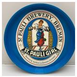 Vintage St. Pauli Bremen "St. Pauli Girl" Metal Beer Tray & Franen Brau Miniature Poker Tour Semi (NIP)
