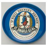 Vintage St. Pauli Bremen "St. Pauli Girl" Metal Beer Tray & Franen Brau Miniature Poker Tour Semi (NIP)