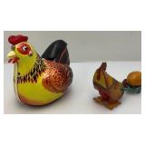 Misc. Vintage Tin Litho Hen /Chickens 1= Wind Up And 1= Battery Operated Egg laying