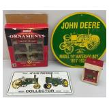 Misc. Tractor Collectibles Including JOHN DEERE Tin Sign, License Plate & More