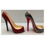 Misc. Vintage Glassware Including Uranium Vase (Crack In Bottom) High heel Shoe Wine Bottle Holders & More