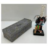 Vintage 8 1/2" Tall Traditional Japanese Ushioni Festival Wooden Handcarved Figurine In Orginal Box