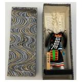 Vintage 8 1/2" Tall Traditional Japanese Ushioni Festival Wooden Handcarved Figurine In Orginal Box