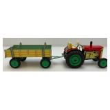 Vintage KDN Kovodruzstvo Nachod Czech Wind Up 3 Speed Tin Litho Tractor With Trailor (Works) With Schilling Key