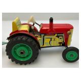 Vintage KDN Kovodruzstvo Nachod Czech Wind Up 3 Speed Tin Litho Tractor With Trailor (Works) With Schilling Key