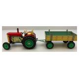 Vintage KDN Kovodruzstvo Nachod Czech Wind Up 3 Speed Tin Litho Tractor With Trailor (Works) With Schilling Key