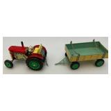 Vintage KDN Kovodruzstvo Nachod Czech Wind Up 3 Speed Tin Litho Tractor With Trailor (Works) With Schilling Key