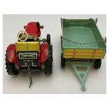Vintage KDN Kovodruzstvo Nachod Czech Wind Up 3 Speed Tin Litho Tractor With Trailor (Works) With Schilling Key