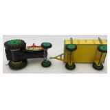 Vintage KDN Kovodruzstvo Nachod Czech Wind Up 3 Speed Tin Litho Tractor With Trailor (Works) With Schilling Key