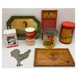 Misc. Vintage Advertisement Pieces Including Red Dot Popcorn Tin, Pears Soap Washboard & More