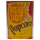 Misc. Vintage Advertisement Pieces Including Red Dot Popcorn Tin, Pears Soap Washboard & More