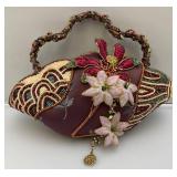 Vintage Mary Frances Plum Silk And Floral Beaded Art Deco Style Evening Bag