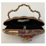 Vintage Mary Frances Plum Silk And Floral Beaded Art Deco Style Evening Bag