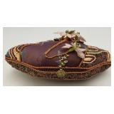 Vintage Mary Frances Plum Silk And Floral Beaded Art Deco Style Evening Bag