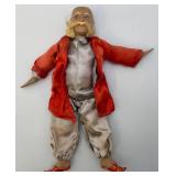 Antique Gray & Red Silk Dressed Chinese Figurine Statue Doll 13"