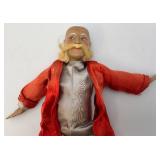 Antique Gray & Red Silk Dressed Chinese Figurine Statue Doll 13"