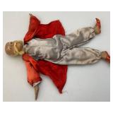 Antique Gray & Red Silk Dressed Chinese Figurine Statue Doll 13"