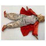Antique Gray & Red Silk Dressed Chinese Figurine Statue Doll 13"