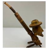 Vintage Two Headed Hand Carved Pipe 9"