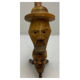 Vintage Two Headed Hand Carved Pipe 9"