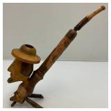 Vintage Two Headed Hand Carved Pipe 9"