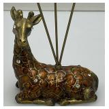 Vintage Heavy Metal Cloisonne Giraffe Letter Holder With Crystals 2 1/2" W x 2 3/4" H