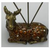 Vintage Heavy Metal Cloisonne Giraffe Letter Holder With Crystals 2 1/2" W x 2 3/4" H