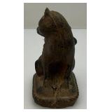 RARE Miniature Heavy Cast Iron Antique Cat With Wings Cat Grave marker 3 1/2" Tall