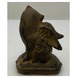 RARE Miniature Heavy Cast Iron Antique Cat With Wings Cat Grave marker 3 1/2" Tall