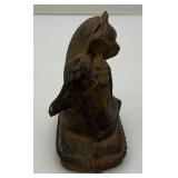 RARE Miniature Heavy Cast Iron Antique Cat With Wings Cat Grave marker 3 1/2" Tall