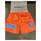 Gymwolf Orange Gym Shorts with Lightning Pattern, Size M